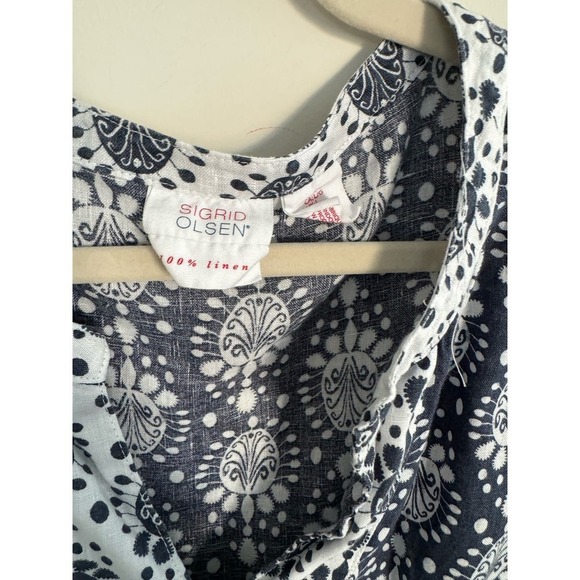 Sigred Olsen 100% Linen Tunic Top Botanical Print Blue and White Size L - Picture 3 of 5